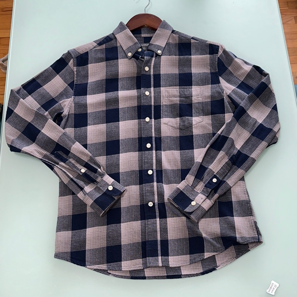 Slate & Stone Navy and Cream Plaid Shirt